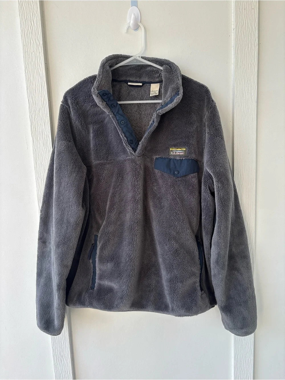 L.L.Bean Mountain Pile Fleece Snap Pullover Gray Navy Men’s Large Regular